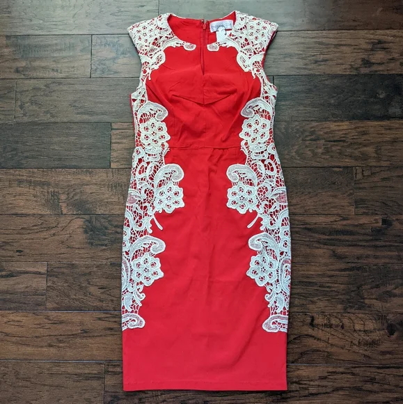 burgundy lace fit and flare dress self-portrait - Burgundy Guipure Lace Midi Dress main image 0
